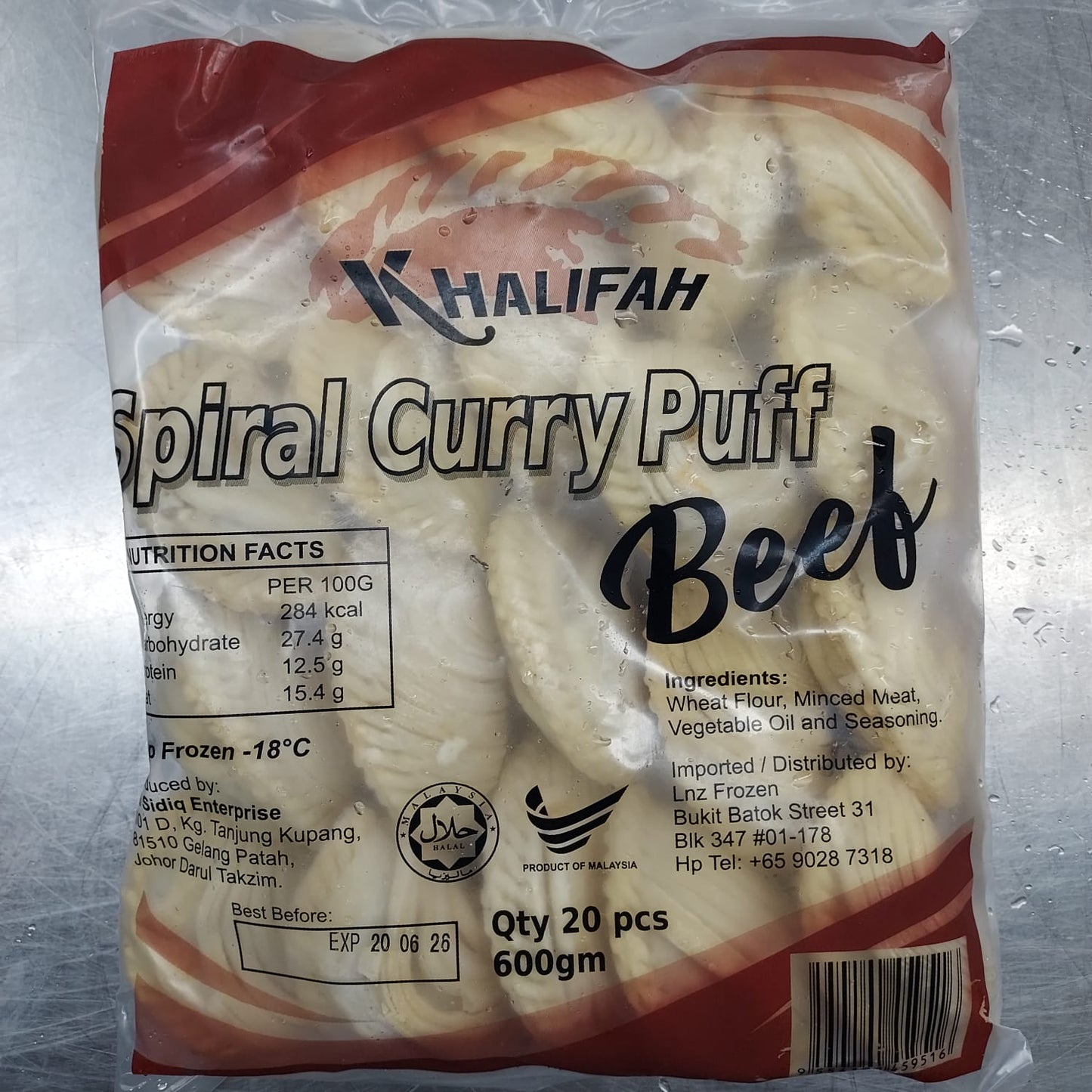 KHALIFAH SPIRAL CURRY PUFF BEEF (20PCS) 600G