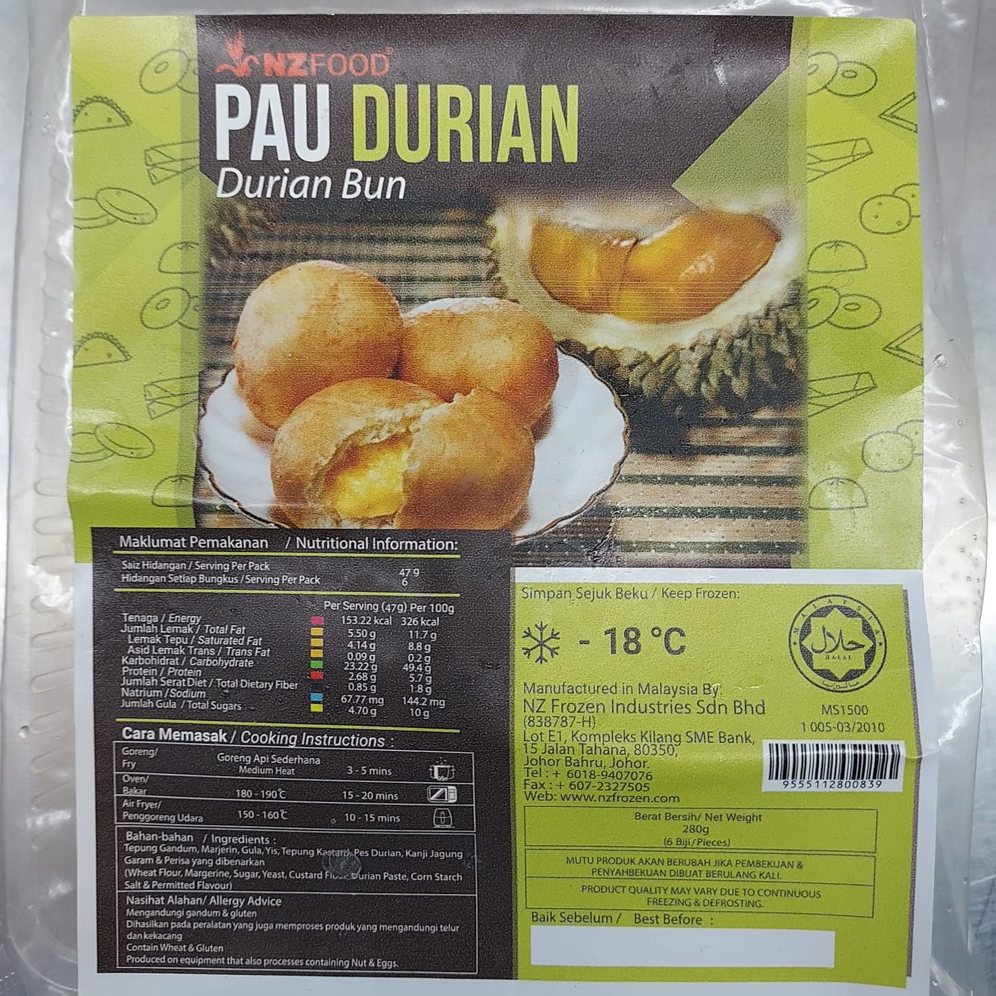 NZ FOOD PAU DURIAN (6 PCS) 240GM